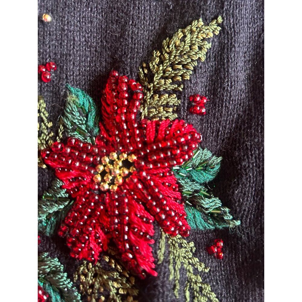 Heirloom Collectibles Womens L Black Cardigan Floral Embroidery Ramie & Cotton - Picture 10 of 11